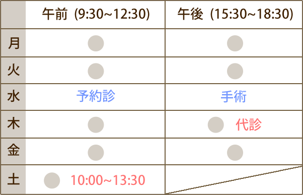 午前(9:30~12:30)午後(15:30~18:30)